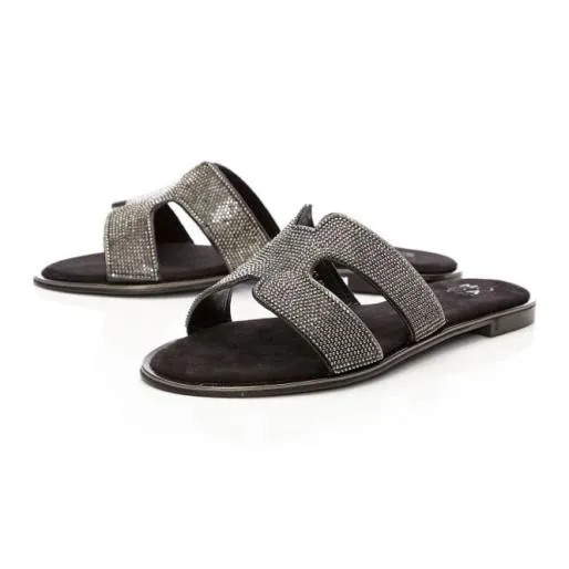 Ormay Black Textile Women Moda In Pelle Flat Sandals