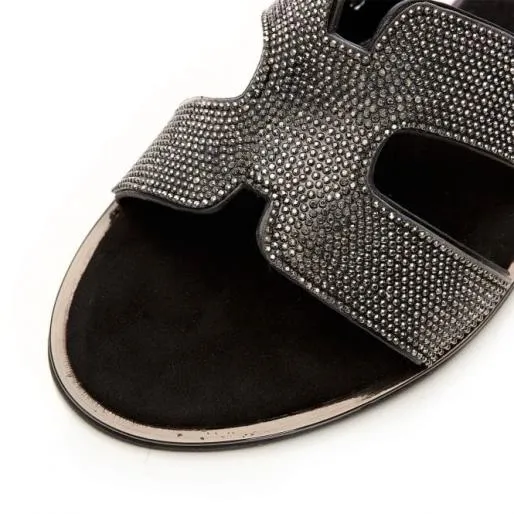Ormay Black Textile Women Moda In Pelle Flat Sandals
