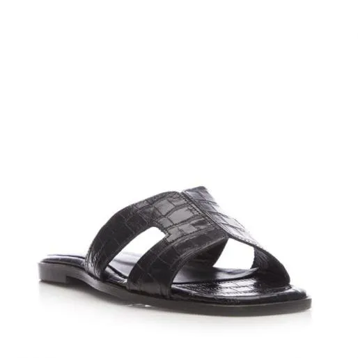 Orphia Black Croc Women Moda In Pelle Flat Sandals Orphia Black Croc Women Moda In Pelle Flat Sandals
