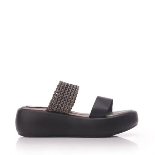 Ottilie Black Leather Women Moda In Pelle Slider Sandals