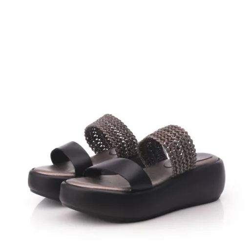 Ottilie Black Leather Women Moda In Pelle Slider Sandals Ottilie Black Leather Women Moda In Pelle Slider Sandals