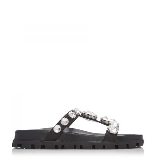 Ozwell Black Satin Women Moda In Pelle Flat Sandals