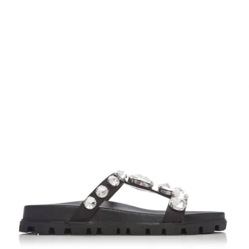 Ozwell Black Satin Women Moda In Pelle Flat Sandals