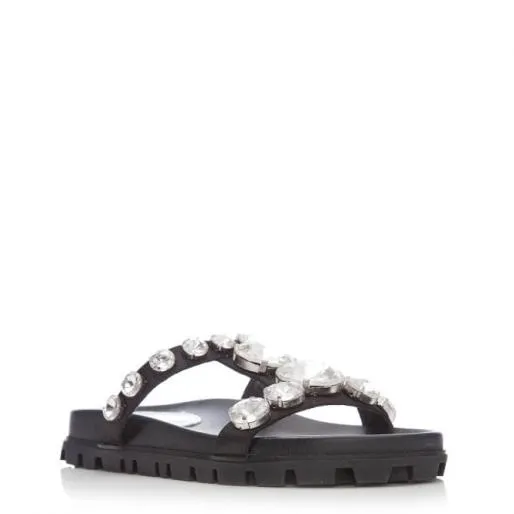 Ozwell Black Satin Women Moda In Pelle Flat Sandals