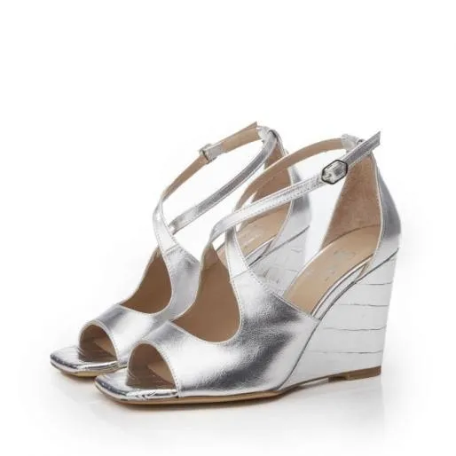 Pandorra Silver Metallic Women Moda In Pelle Wedge Sandals Pandorra Silver Metallic Women Moda In Pelle Wedge Sandals