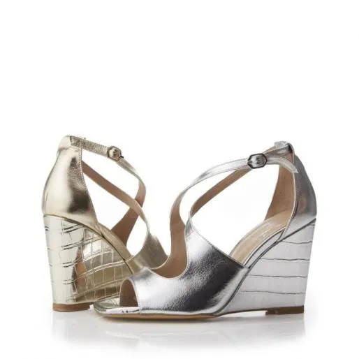 Pandorra Silver Metallic Women Moda In Pelle Wedge Sandals Pandorra Silver Metallic Women Moda In Pelle Wedge Sandals