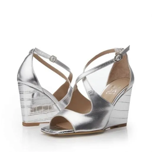 Pandorra Silver Metallic Women Moda In Pelle Wedge Sandals Pandorra Silver Metallic Women Moda In Pelle Wedge Sandals