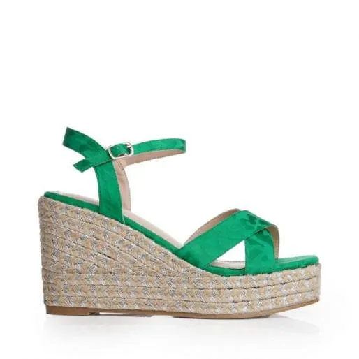 Paulina Green Textile Women Moda In Pelle Wedge Sandals