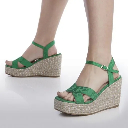Paulina Green Textile Women Moda In Pelle Wedge Sandals Paulina Green Textile Women Moda In Pelle Wedge Sandals