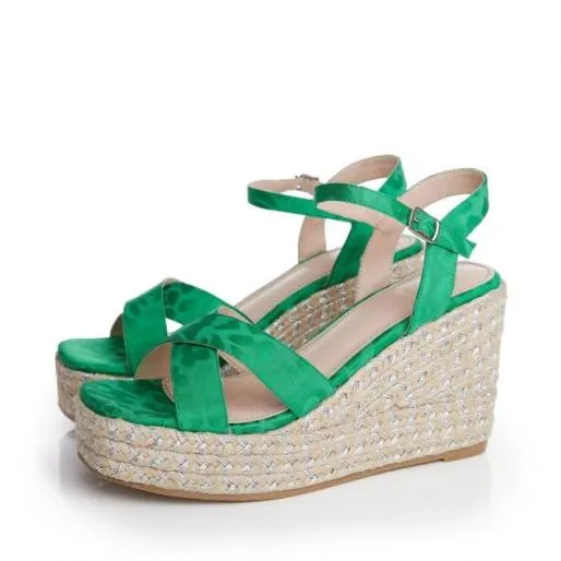 Paulina Green Textile Women Moda In Pelle Wedge Sandals Paulina Green Textile Women Moda In Pelle Wedge Sandals