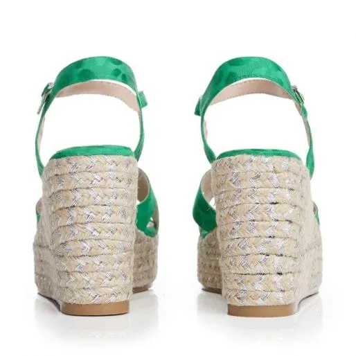 Paulina Green Textile Women Moda In Pelle Wedge Sandals Paulina Green Textile Women Moda In Pelle Wedge Sandals