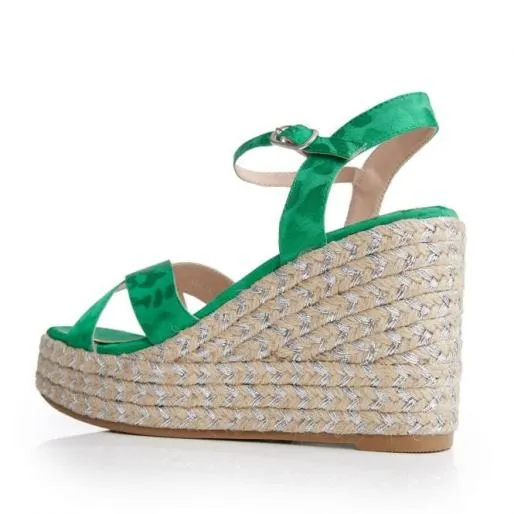 Paulina Green Textile Women Moda In Pelle Wedge Sandals Paulina Green Textile Women Moda In Pelle Wedge Sandals