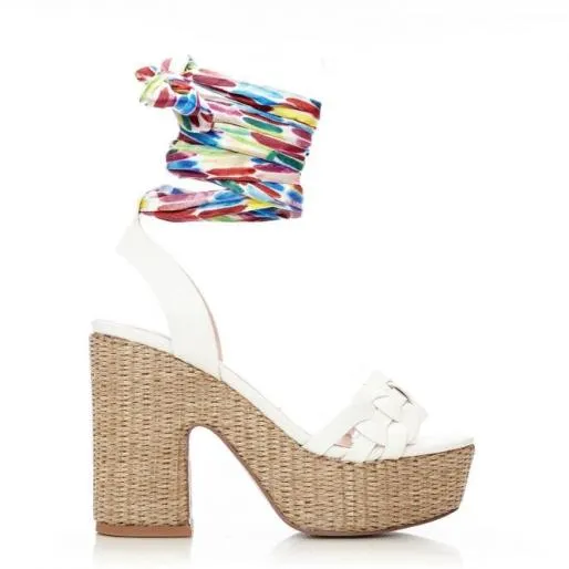 Peonie White Porvair Women Moda In Pelle Wedge Sandals