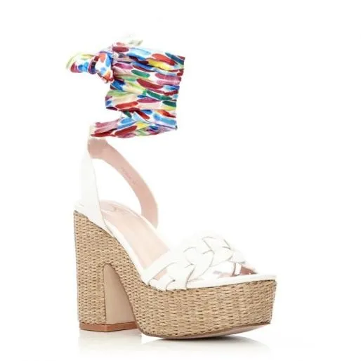 Peonie White Porvair Women Moda In Pelle Wedge Sandals
