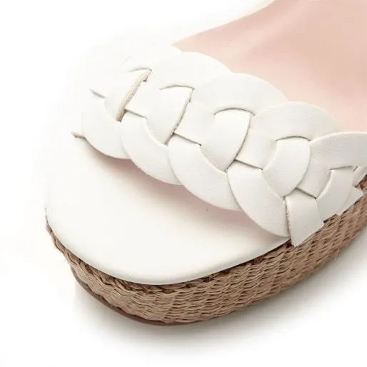 Peonie White Porvair Women Moda In Pelle Wedge Sandals