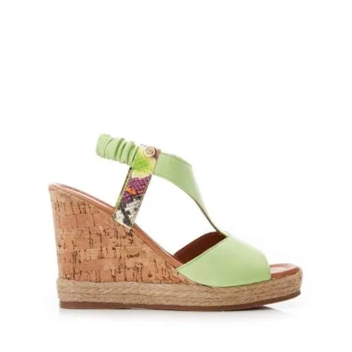 Petriya Lime Green Leather Women Moda In Pelle Wedge Sandals