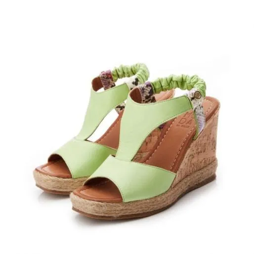 Petriya Lime Green Leather Women Moda In Pelle Wedge Sandals
