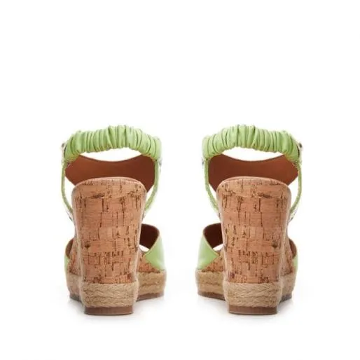 Petriya Lime Green Leather Women Moda In Pelle Wedge Sandals