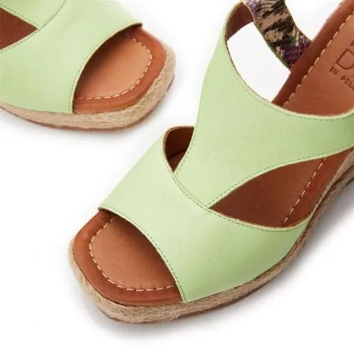 Petriya Lime Green Leather Women Moda In Pelle Wedge Sandals