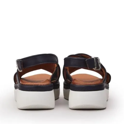 Piami Navy Leather Women Moda In Pelle Wedge Sandals Piami Navy Leather Women Moda In Pelle Wedge Sandals