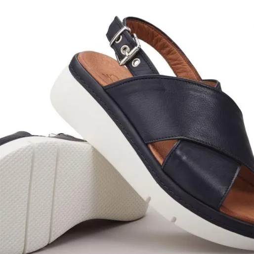 Piami Navy Leather Women Moda In Pelle Wedge Sandals Piami Navy Leather Women Moda In Pelle Wedge Sandals