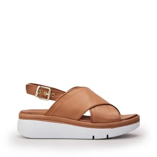 Piami Tan Leather Women Moda In Pelle Wedge Sandals