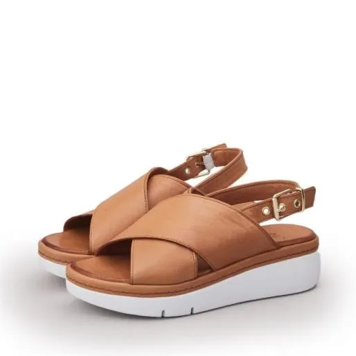 Piami Tan Leather Women Moda In Pelle Wedge Sandals Piami Tan Leather Women Moda In Pelle Wedge Sandals