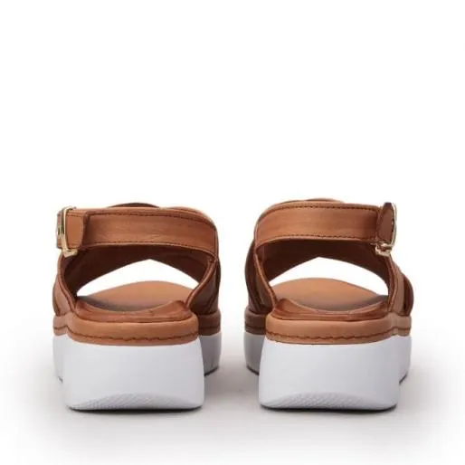 Piami Tan Leather Women Moda In Pelle Wedge Sandals Piami Tan Leather Women Moda In Pelle Wedge Sandals
