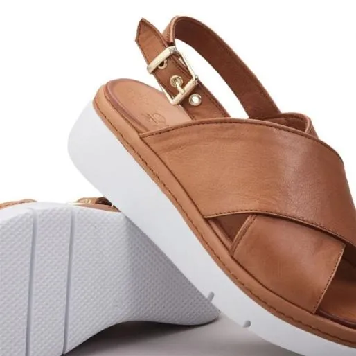 Piami Tan Leather Women Moda In Pelle Wedge Sandals Piami Tan Leather Women Moda In Pelle Wedge Sandals