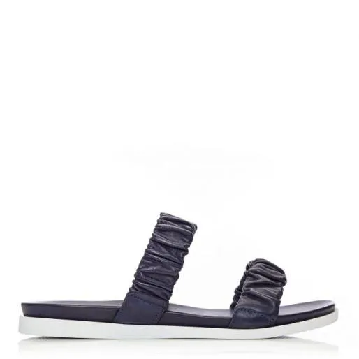 Pirensi Navy Leather Women Moda In Pelle Flat Sandals