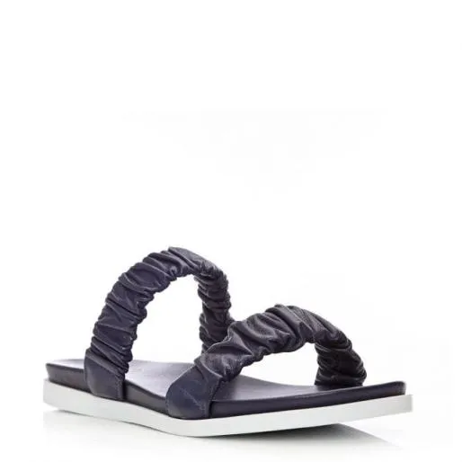 Pirensi Navy Leather Women Moda In Pelle Flat Sandals