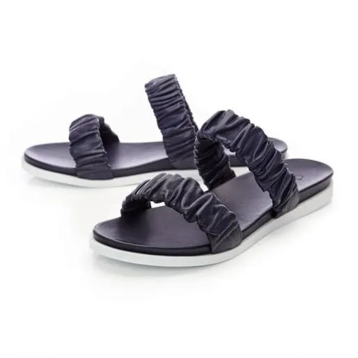 Pirensi Navy Leather Women Moda In Pelle Flat Sandals