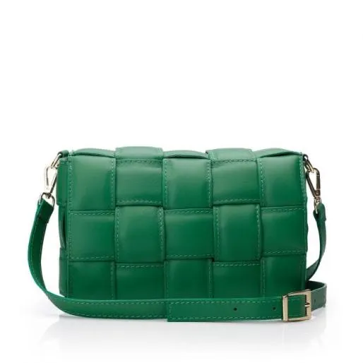 Pouffe Bag Green Leather Women Moda In Pelle Shoulder Bags