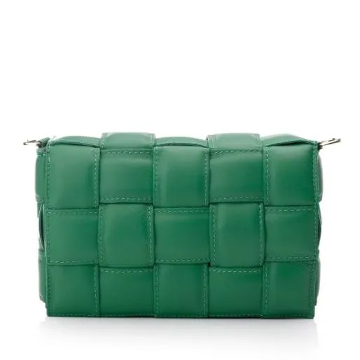 Pouffe Bag Green Leather Women Moda In Pelle Shoulder Bags