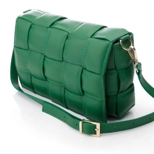 Pouffe Bag Green Leather Women Moda In Pelle Shoulder Bags
