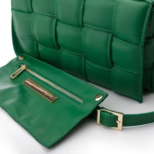 Pouffe Bag Green Leather Women Moda In Pelle Shoulder Bags