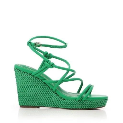 Preslie Green Porvair Women Moda In Pelle Wedge Sandals