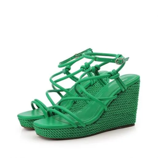 Preslie Green Porvair Women Moda In Pelle Wedge Sandals Preslie Green Porvair Women Moda In Pelle Wedge Sandals