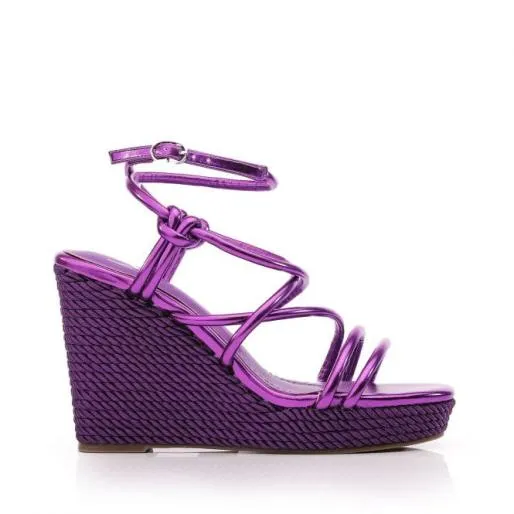 Preslie Purple Porvair Women Moda In Pelle Wedge Sandals