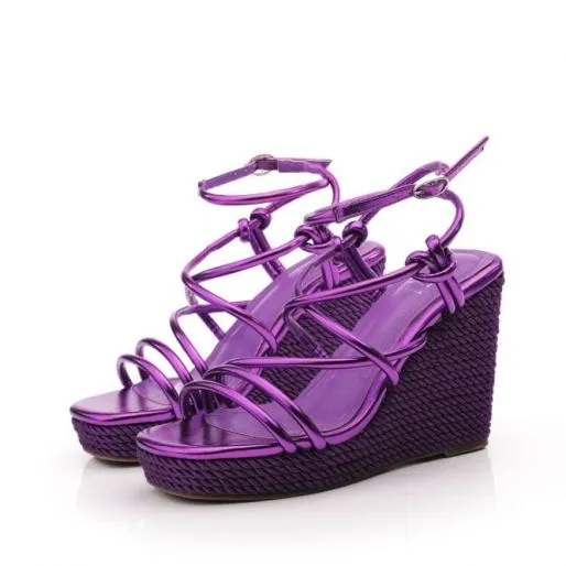 Preslie Purple Porvair Women Moda In Pelle Wedge Sandals Preslie Purple Porvair Women Moda In Pelle Wedge Sandals
