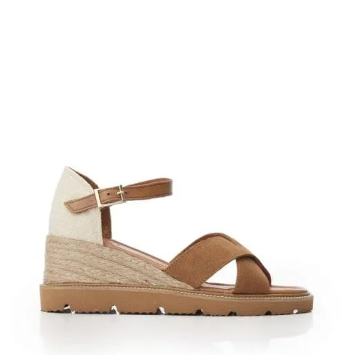 Priyaa Tan Suede Women Moda In Pelle Wedge Sandals