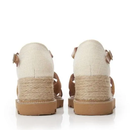 Priyaa Tan Suede Women Moda In Pelle Wedge Sandals