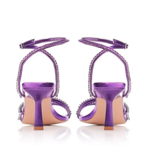 Rhodes Purple Metallic Women Moda In Pelle Heeled Sandals