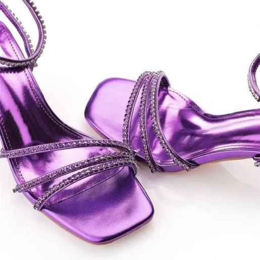 Rhodes Purple Metallic Women Moda In Pelle Heeled Sandals