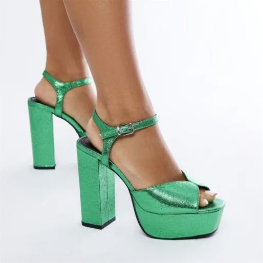 Roubie Green Metallic Women Moda In Pelle High Heel Shoes