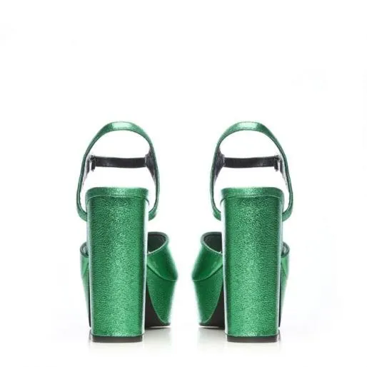 Roubie Green Metallic Women Moda In Pelle High Heel Shoes