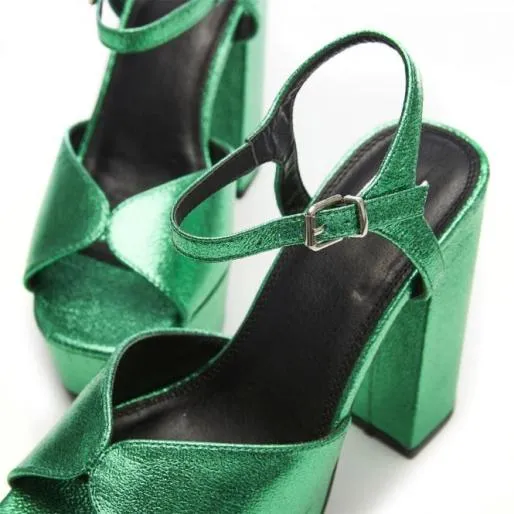 Roubie Green Metallic Women Moda In Pelle High Heel Shoes