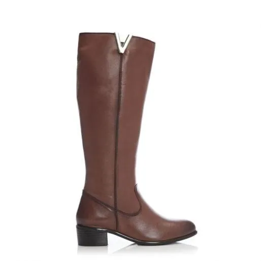 Sabrinah Tan Leather Women Moda In Pelle Knee High Boots