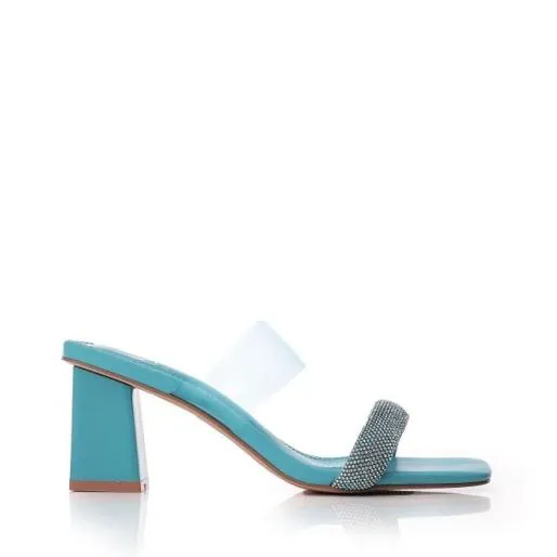 Salina Aqua Blue Porvair Women Moda In Pelle Heeled Sandals