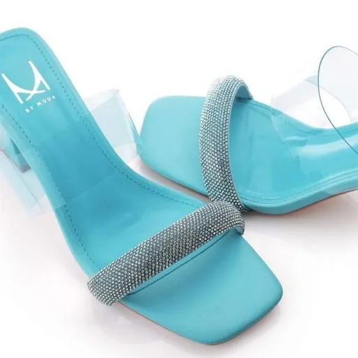 Salina Aqua Blue Porvair Women Moda In Pelle Heeled Sandals Salina Aqua Blue Porvair Women Moda In Pelle Heeled Sandals